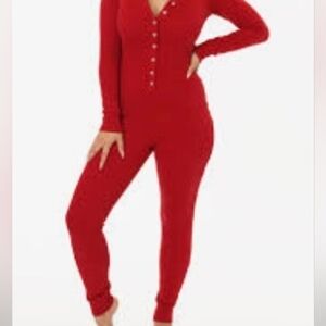 Victoria's Secret Country Cottons Red Thermal Jumpsuit